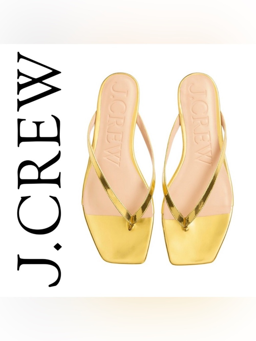 J. Crew Metallic Gold Leather Capri Thong Sandals, Size 8.5, EUC!